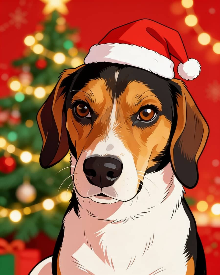 Beagle as a christmas AI pet portrait