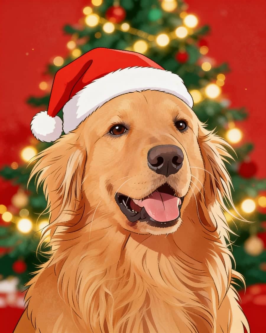 Golden Retriever as a christmas AI pet portrait