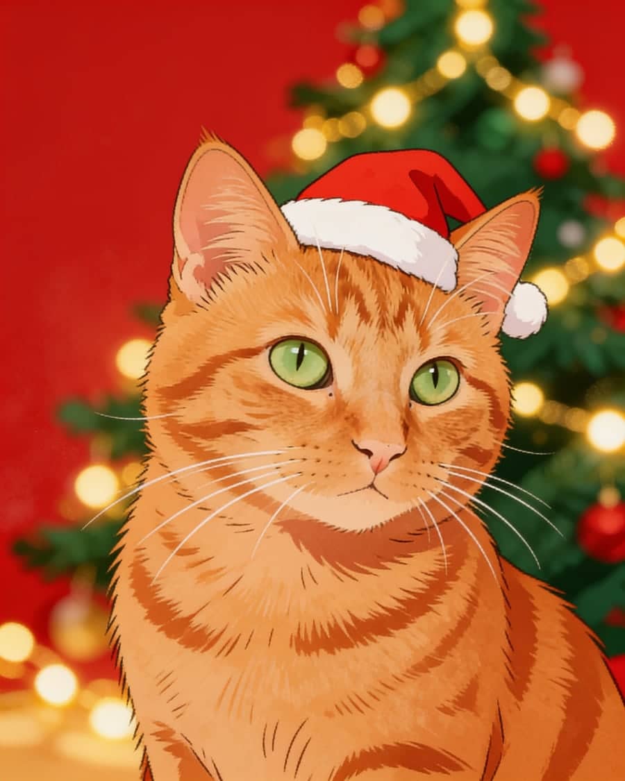 Orange tabby cat as a christmas AI pet portrait