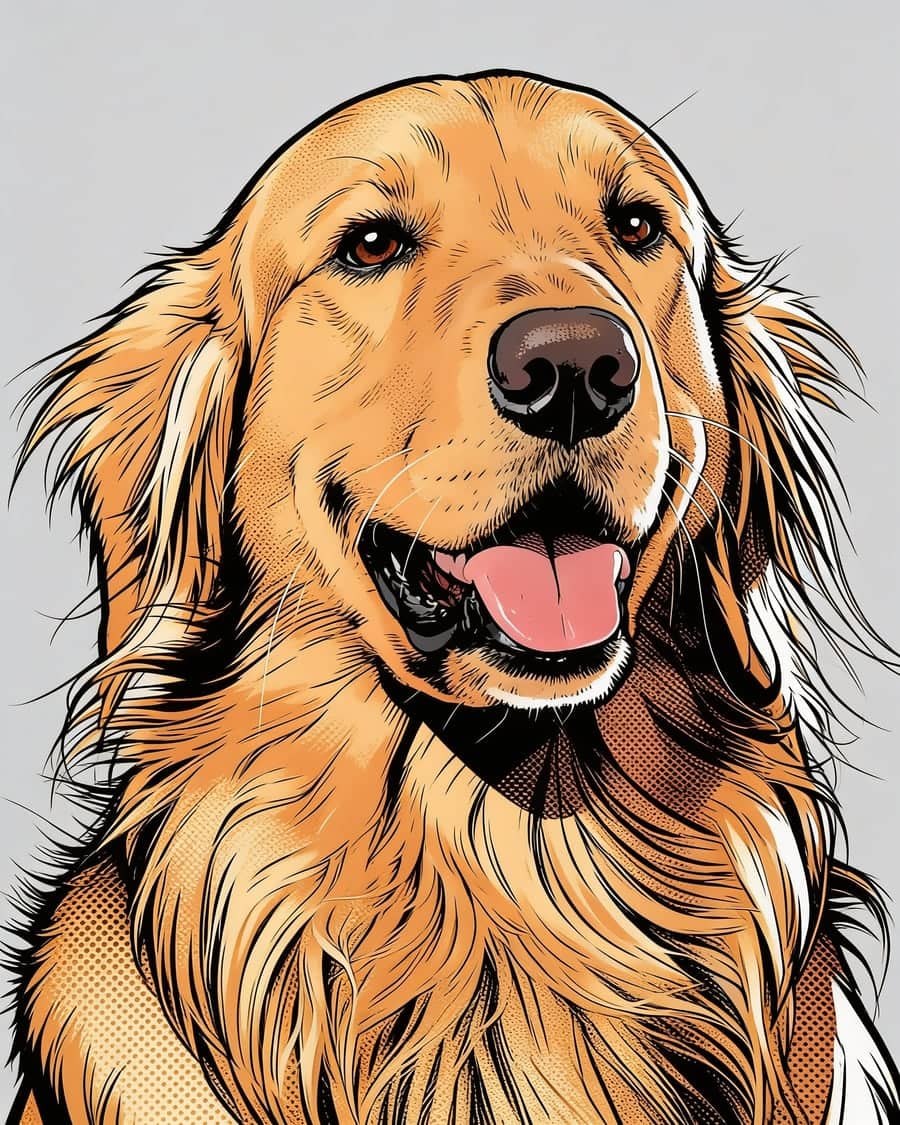Golden Retriever as a comic AI pet portrait