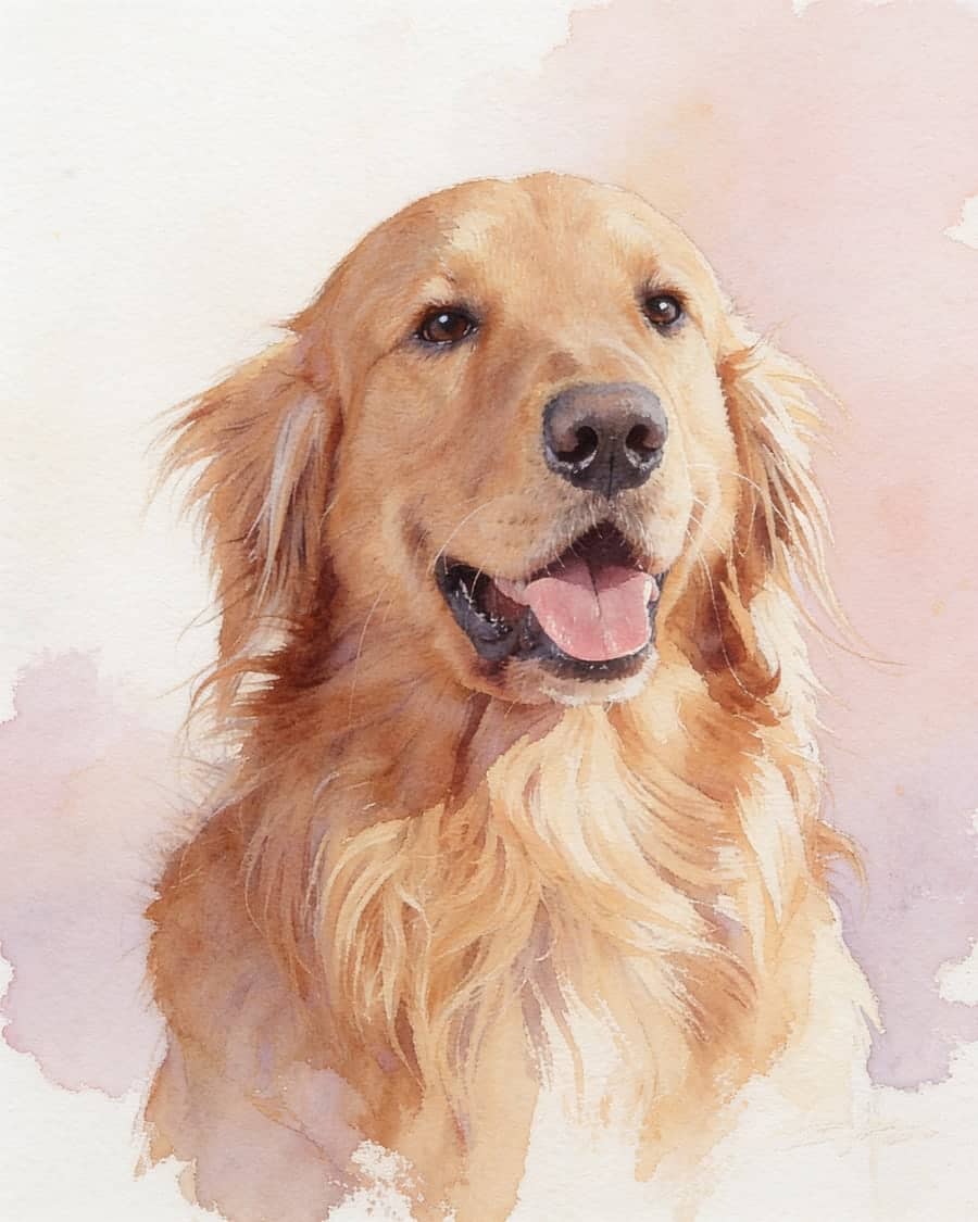 Golden Retriever as a watercolor AI pet portrait