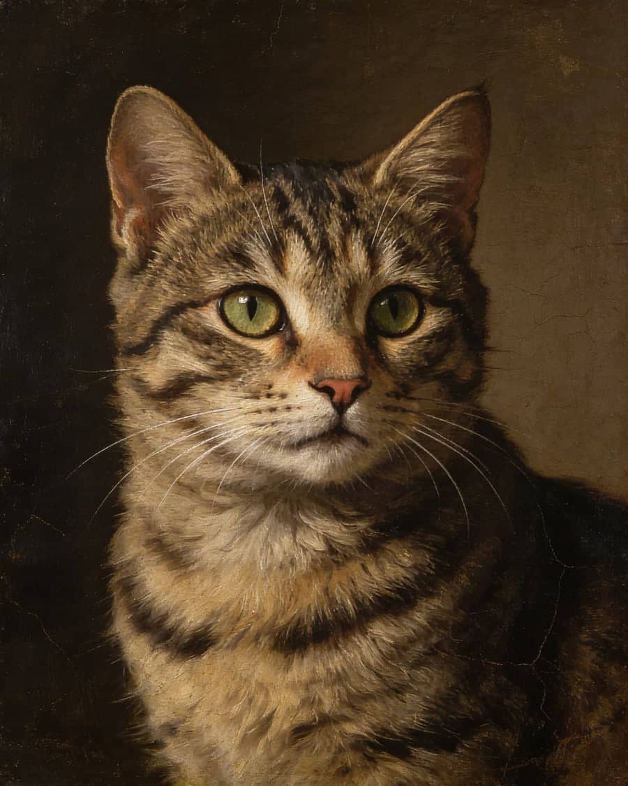 Gray tabby cat as a renaissance AI pet portrait