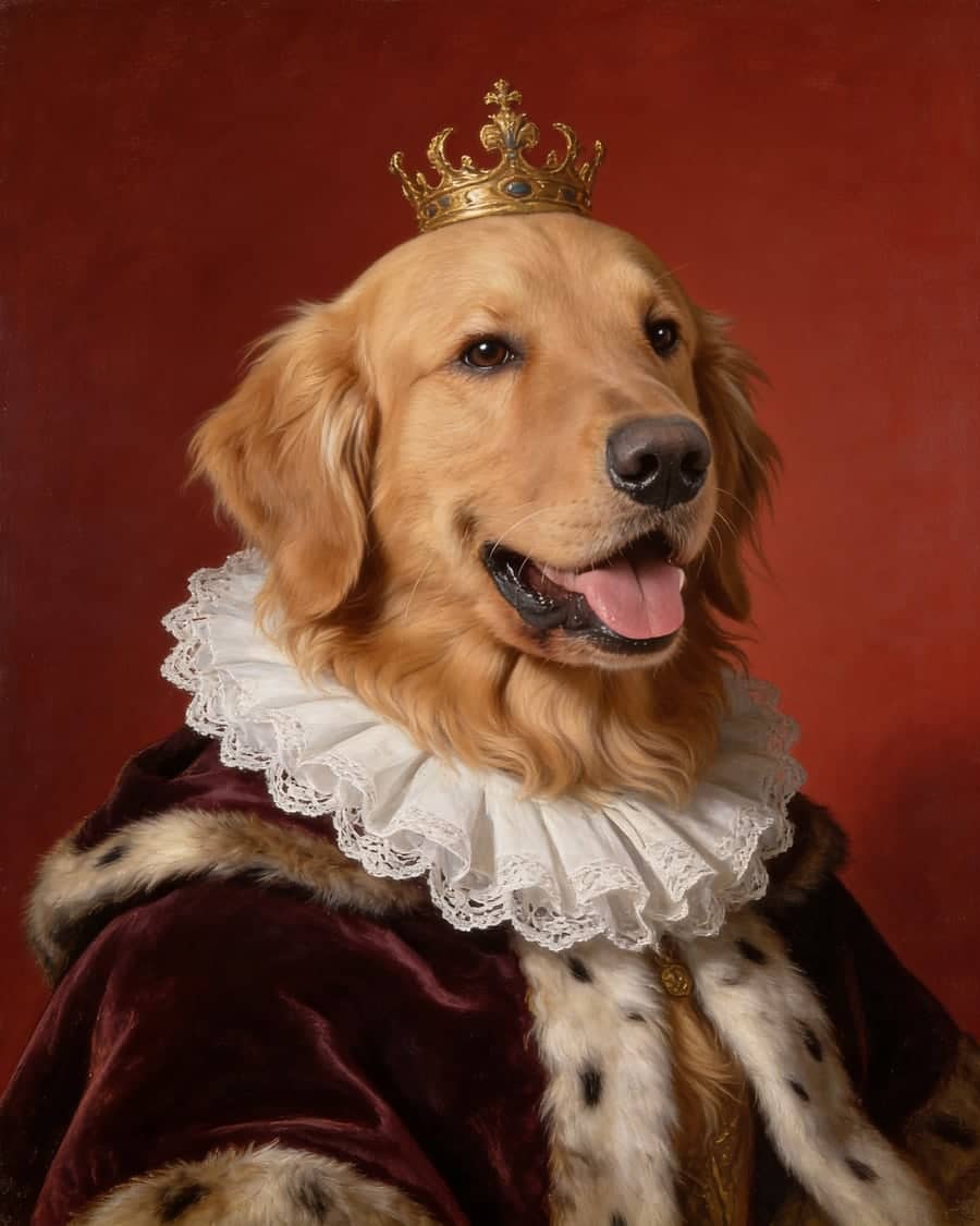 Golden Retriever as a royal portrait AI pet portrait