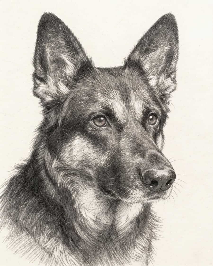 German Shepherd as a pencil sketch AI pet portrait